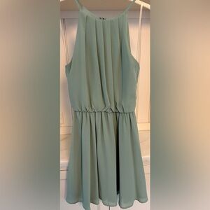 LUSH chiffon halter/spaghetti strap mini dress in soft sage green - Size XS